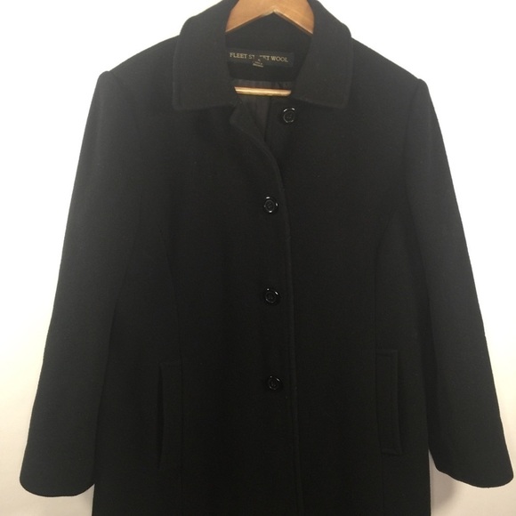 Fleet Street Wool Size Large Petite Black Pea Coat - Picture 2 of 13